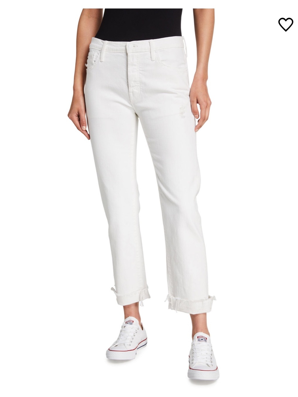 MOTHER The Scrapper Cuff Ankle Fray Straight Leg Jeans White Size 27